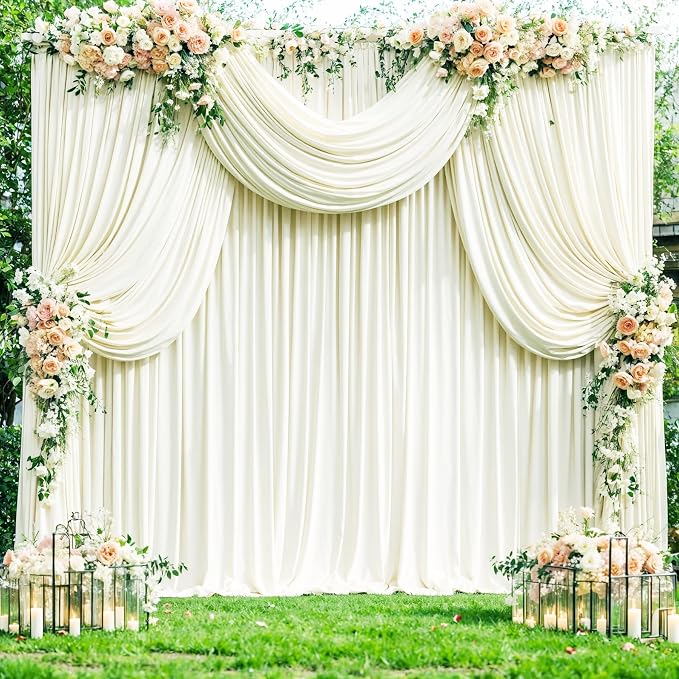 8 Panels Ivory Backdrop Curtains for Wedding Party Wrinkle Free Backdrops Curtain Drapes Fabric Decorations Photo Back Drop Cloth for Baby Shower Photography Stage Reception 40ft(W) x 12ft(H)