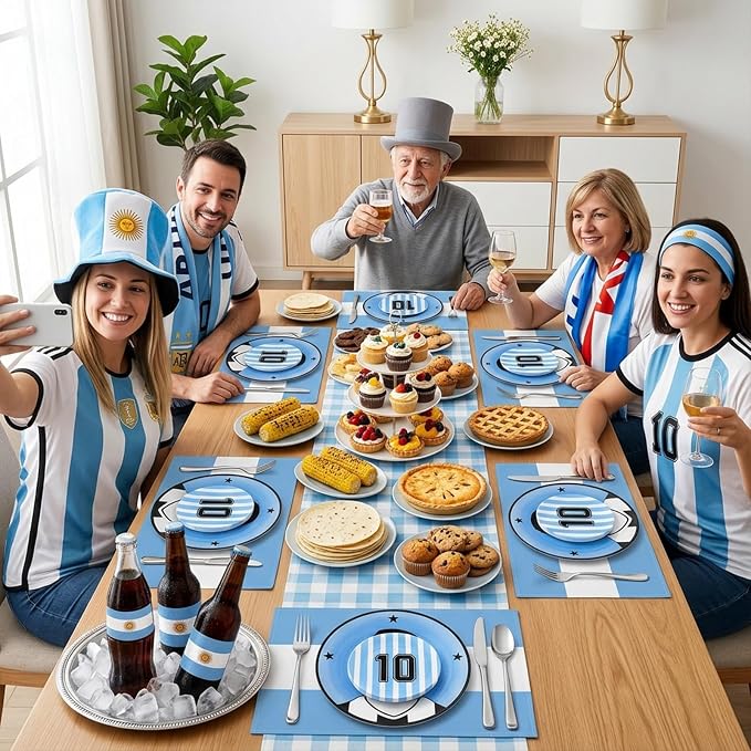 I00000 20 Pcs Blue Plastic Soccer Plates - Heavy Duty Disposable Plates for Global Soccer Celebration Party Supplies include 10.25" Dinner Plate& 7.5" Dessert Plate for Soccer Party