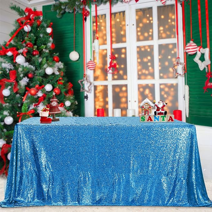 B-COOL Sequined Tablecloth Sparkle Tablecloth Holiday Overlay Drapes Mermaid Theme Decorations Reception Birthday Parties 90x132 Inch Table Cloth for Cakes