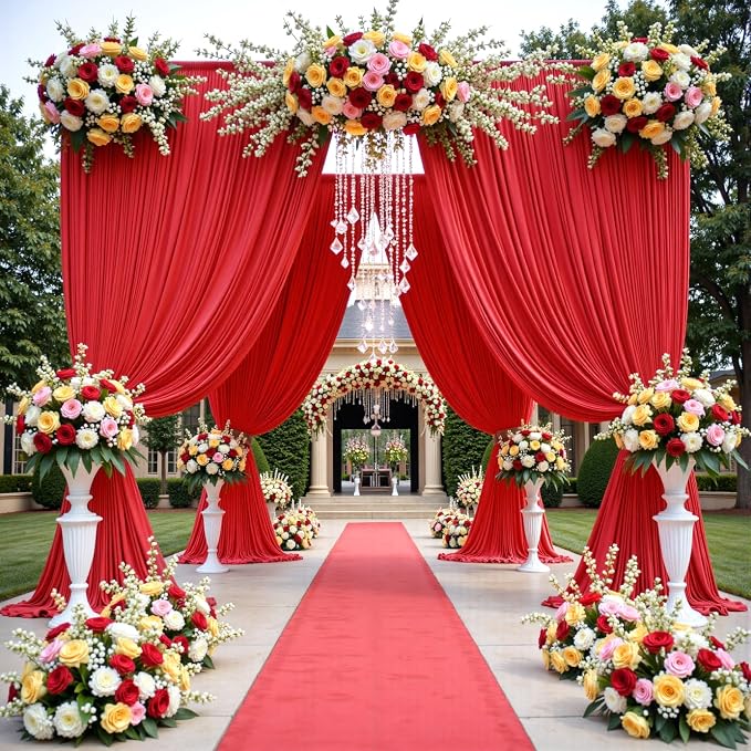 20ftx12ft Red Backdrop Curtains for Wedding-Wrinkle Free Backdrops Curtain Drapes Fabric Decorations Photo Back Drop Cloth for Baby Shower Photography 4Panels 12ft(H) x 5ft(W)