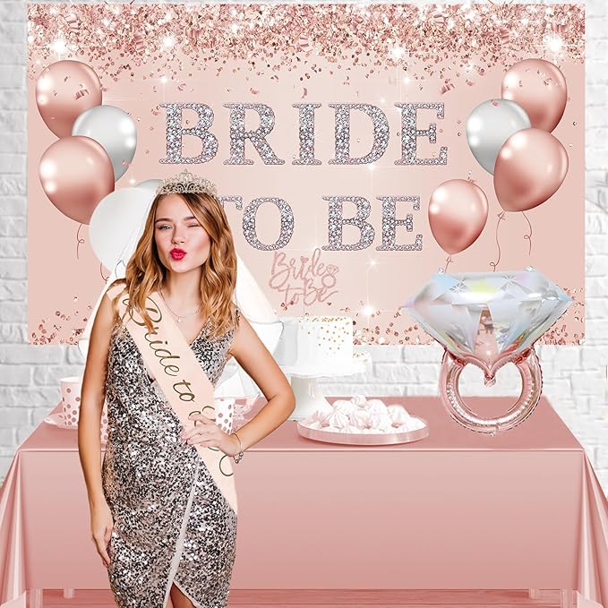 Trgowaul Bachelorette Party Decorations for Women, Rose Gold Bride to Be Banner, Bridal Shower Tiara, Bride to Be Sash&Veil, Bride to Be Cake Topper Bridal Shower Party Decorations Set