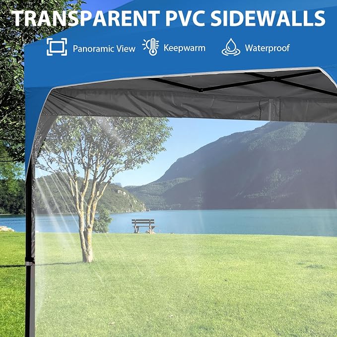 8x8 FT 1-Button Push Pop Up Canopy with 4 Clear PVC Sidewalls, Sandbags, Instant Canopy Tent for Outdoor Events