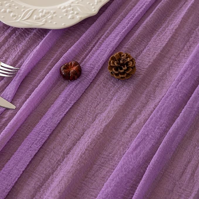 Keketoarrange Spring Table Runner Lavender Gauze Rustic Boho Lilac Cheesecloth Grape Table Runner 120 Inch 10 FT for Wedding Baby Bridal Shower Birthday Party Long Sheer Summer Home Decorations