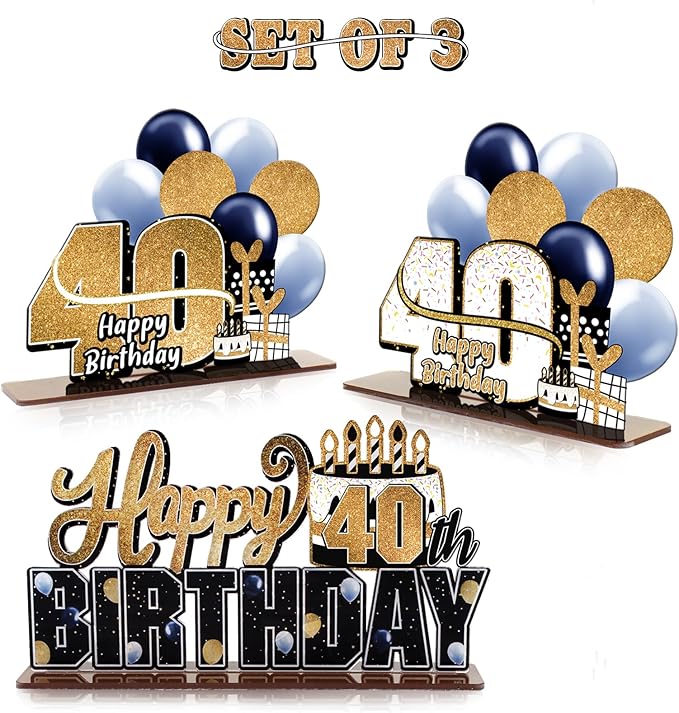LINGTEER Happy 40th Birthday Gold Acrylic Table Topper Centerpieces Set - Cheers to Forty Years Old Birthday 40th Bday Party Gift Decorations.