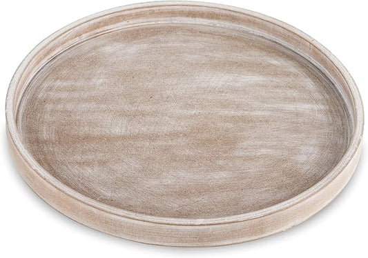 Hanobe Decorative Trays for Coffee Table: Round White Wood Tray for Home Decor - Farmhouse Rustic Circle Ottoman Trays for Living Room Decor - Candle Holder Plate for Counter Display 12"