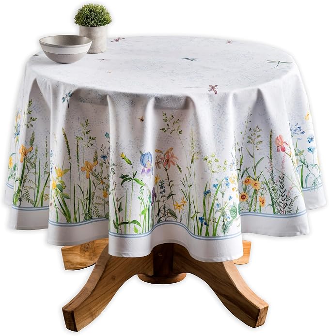 Maison d' Hermine Table Cloth Round Table 100% Cotton 69 Round Inches Tablecloth Reusable Decorative for Dining Kitchen Room Farmhouse Party Home Hotel Restaurant Spring Summer - Fleurs De Mai
