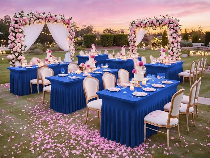 fani 6 Packs Royal Blue Stretch Table Skirts for 6 Foot Rectangle Table, Washable Spandex Stretch Tablecloths with Skirt, Wrinkle Resistant Fitted Tablecover for Wedding Party Banquet