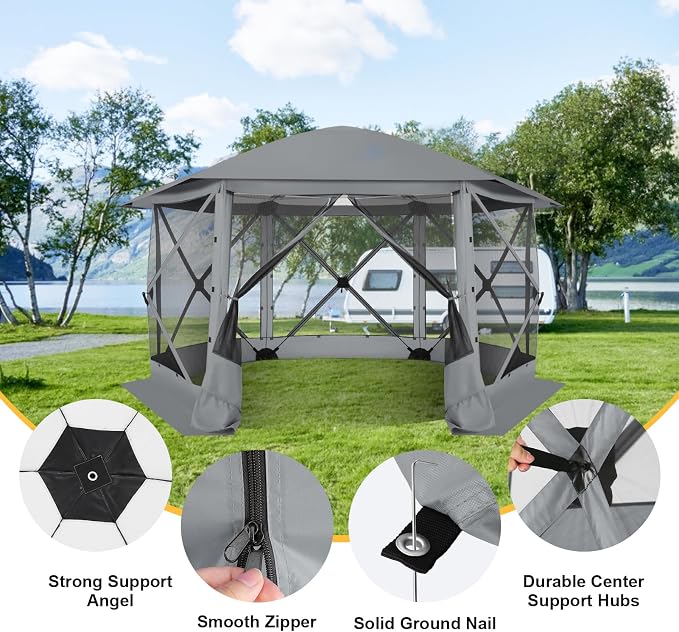 COBIZI 12x12 FT Pop Up Canopy Stargazing Tent, Gazebos On Clearance with Removable Roof,Instant Screened in Gazebo, Screen Tents Portable carpas para Patio for Outdoor Camping,Backyard, Garden, Gray