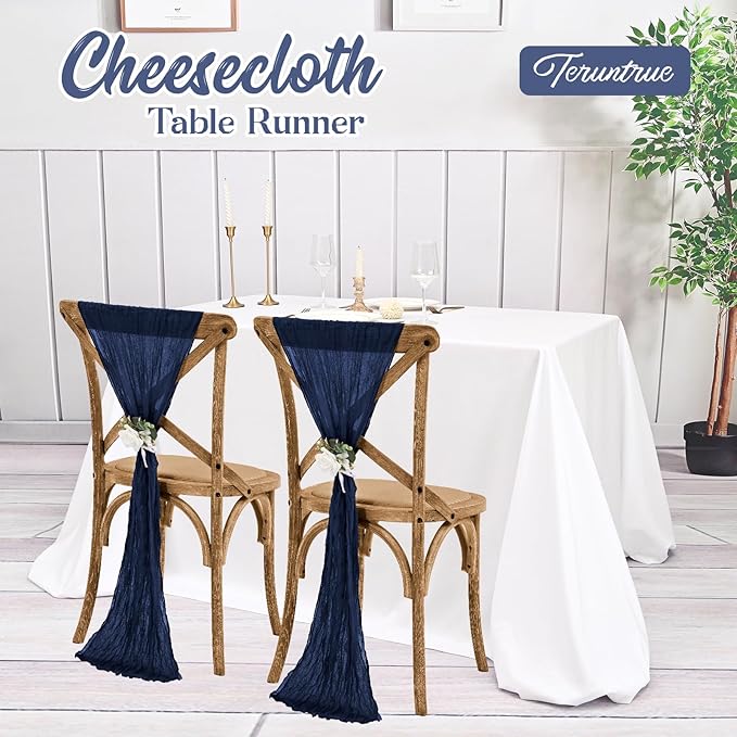 20 Pack Navy Blue Table Runner 10FT Long Cheesecloth Table Runner Cheese Cloth Gauze for Wedding Party Birthday Decoration-Navy Blue