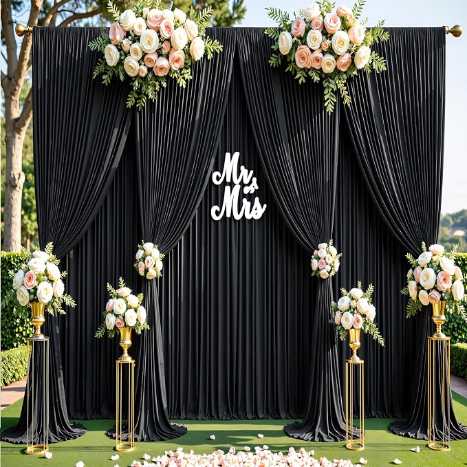 40x14ft Black Backdrop Curtains for Parties, Wrinkle Free Polyester 8 Panels Photo Backdrop Drapes 14 ft Long Back Drop Cloth for Wedding Birthday Photography Background Party