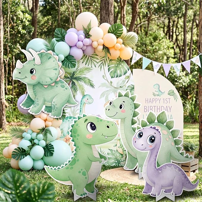 Honoson 4 Pcs 23" x 24" Large Dinosaur Cardboard Cutouts, Baby Shower Dino Birthday Party Decoration Backdrop Standup Yard Signs for Cute Dinosaur Photo Booth Props Party Supplies