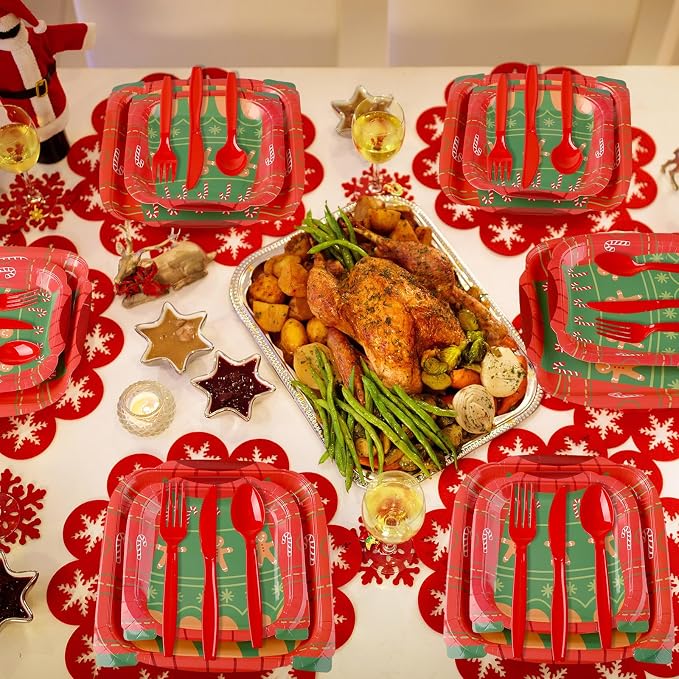 400 Pcs Ugly Sweater Party Supplies Set Christmas Disposable Paper Plates Party Christmas Decorations Plates and Napkins Sets Tableware for Xmas Birthday