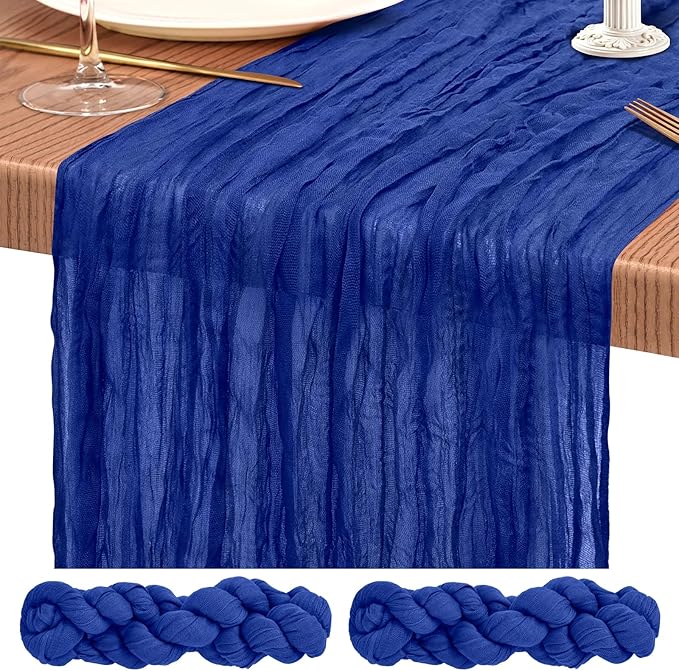 2 Pack Cheesecloth Table Runner 10FT Royal Blue Table Runner Boho Gauze Cheese Cloth Table Runners Long Rustic Sheer Table Decorations for Wedding Party Baby Bridal Shower Birthday Holiday Home