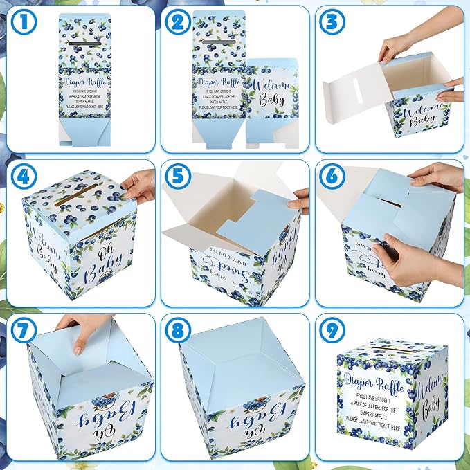 Teling 51 Pieces Diaper Raffle Tickets with Card Box Baby Shower Decorations Gender Reveal Holder Box for Girl Boy Diaper Raffle Party(A Berry Sweet Baby is on the Way)