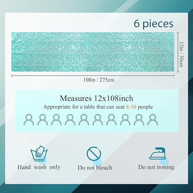 Newwiee 54 Pcs Light Blue Sequin Chair Sashes and Table Runners, 48 Sequin Chair Bows, 6 Glitter Table Runners for Birthday Party Wedding Banquet Holiday Decorations