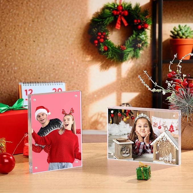 Kigley 6 Pcs 5 x 7 Inch Acrylic Picture Frames, Clear Acrylic Photo Business Card Frame Desktop Display Double Sided Wallet Size Frame Freestanding Frames for Film Photos Cards Stamp