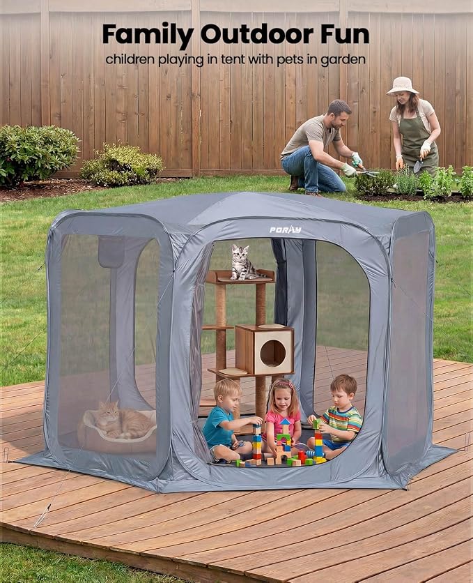 Porayhut Pop up Screen House Tent Sun Shelter with Breathable Mesh Doors,Portable Camping Tent with Detachable Waterproof Floor,10x10FT Screen Canopy Outdoor for Family Friends Party in Backyard,Park