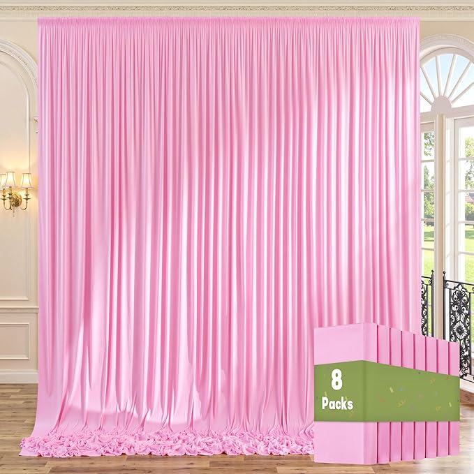 40ft x 10ft Wrinkle Free Baby Pink Backdrop Curtains for Parties, 8 Panels 5x10ft Silky Polyester Photo Backdrop Drapes for Birthday Wedding Party Photography Background Decoration