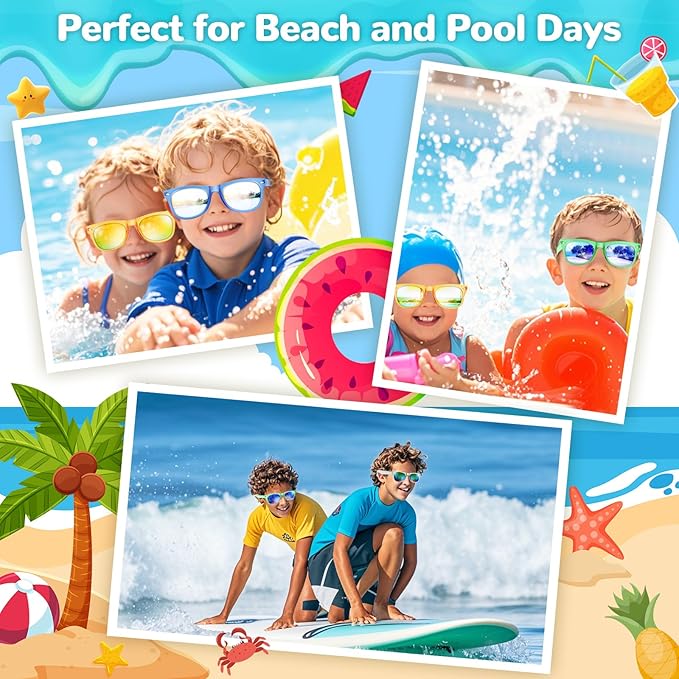Party Favor Sunglasses for Kids - Boys Sunglasses Age 3-8 with UV 400 Protection, Neon Glasses for kids Birthday Parties, Valentines Easter, Summer Beach Pool Party Goodie Bags Stuffers - 12 Packs