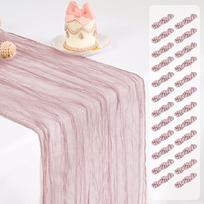 24 Pack Dusty Pink Cheesecloth Table Runner,Table Runner Long Romantic Semi Sheer Rustic Boho Gauze Table Runners for Wedding Bridal Shower Birthday Party Decorations(17.7×108 Inch)