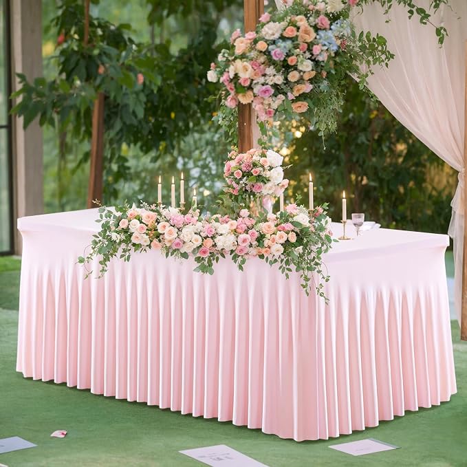 8 Pack Pink Table Cloth for 6 Foot Rectangle Tables Spandex Fitted Tablecloth 6ft Stretch Table Covers Skirt Pink Banquet Tablecloths Wrinkle Free Tablecloth for Party Wedding Birthday Event
