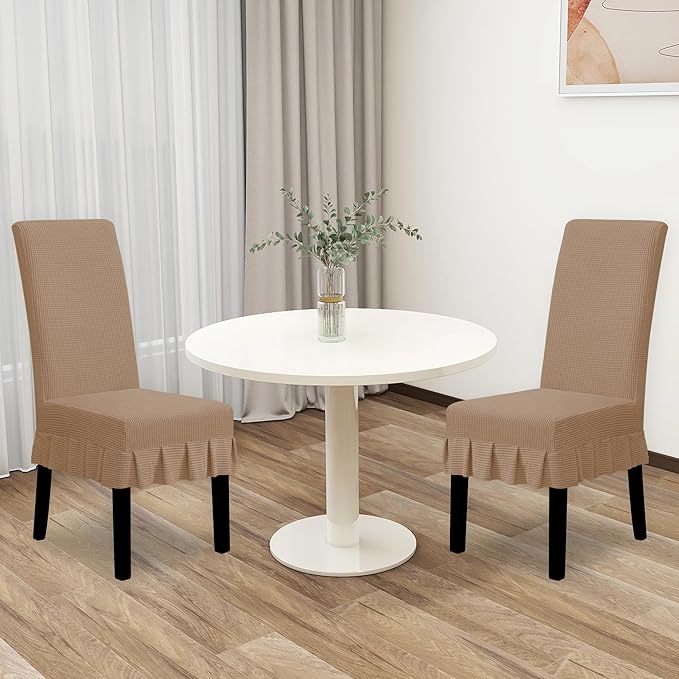 Easy-Going Dining Chair Covers Stretch Parsons Chair Slipcover with Skirt Chair Covers for Dining Room Restaurant Banquet (2 PCS, Camel)