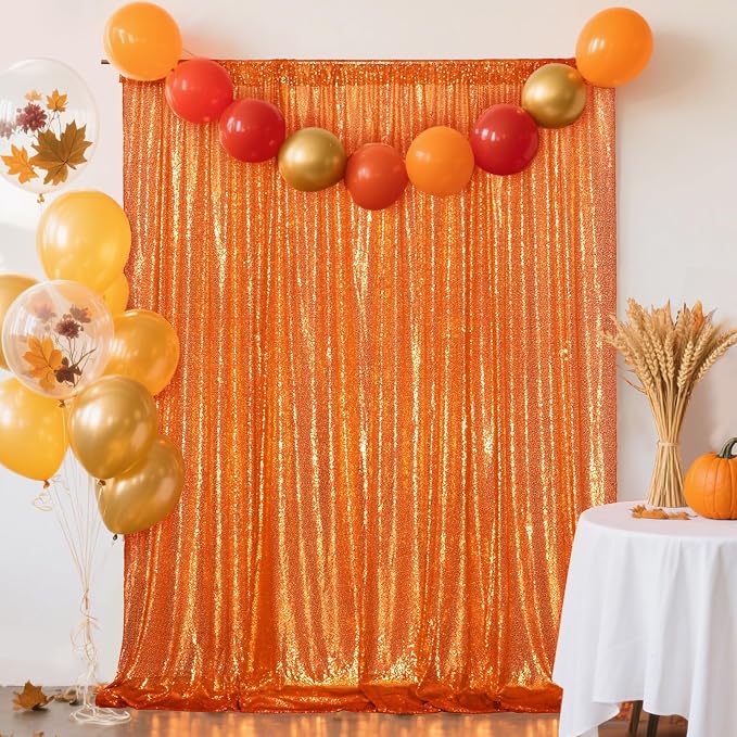 Eternal Beauty Orange Sequin Backdrop, 8x10 Ft Halloween Glitter Background Curtains for Shimmer Photography Party Wedding Birthday Back Drop Decor