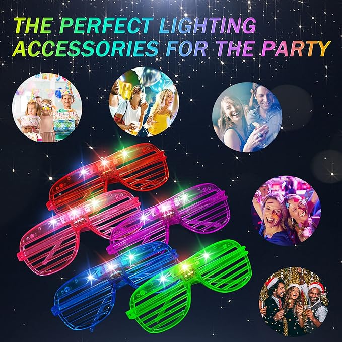 SHQDD 46 Pack Light Up Glasses, Glow in the Dark Party Favors, 5 Neon Color Led Glasses, Shutter Shades Glow Stick Sunglasses, Neon Party Supplies for Kids Adults Birthday Wedding Glow Toys Party