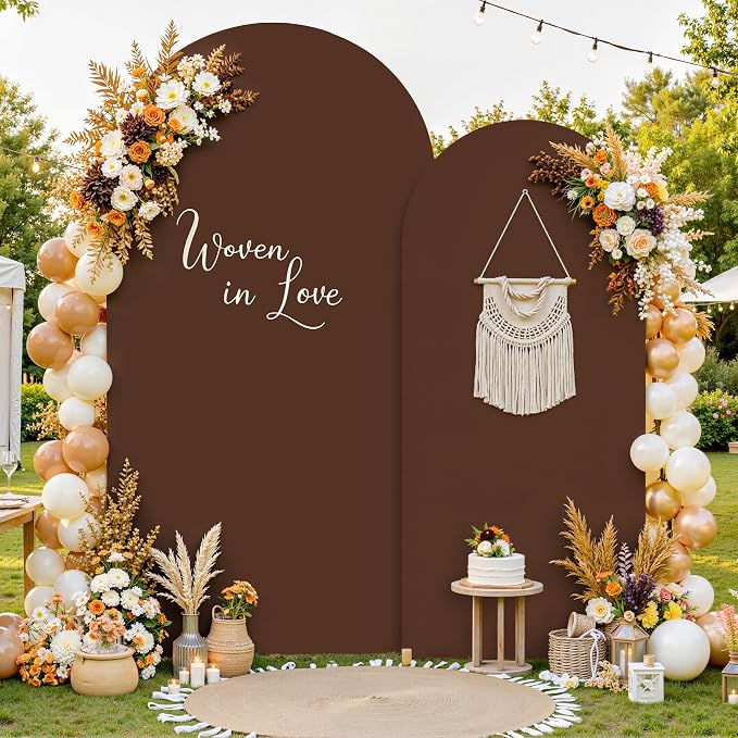 7.2FT 6FT Arch Backdrop Cover for Party, Set of 2 Stretchy Spandex Fitted Arch Stand Cover for Baby Shower, Birthday Wedding Decor, Chiara Backdrop Cover with Double-Sided Design(Nude, Brown)