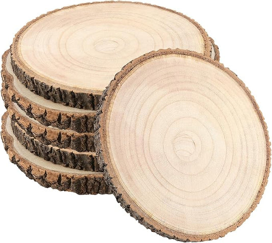 6 Pack 8-9 Inch Wood Slices, Unfinished Natural Wood Slices with Tree Bark, Round Wood Slices for Wedding,Table Centerpieces,Décor,Crafts, Parties, DIY Projects