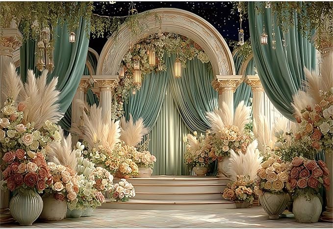 Baocicco Flower Wedding Backdrop 9x6ft Dreamy Fantasy Arch Door Roman Column Background Bride to Be Bridal Shower Decorations Anniversary Ceremony Backdrops for Photography Banner Photo Booth