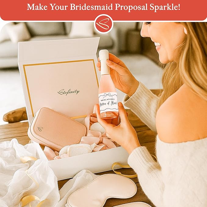 Stofinity 11 Will You Be My Bridesmaid Stickers Mini Champagne Labels - 8 Pairs Well with Being A Bridesmaid Proposal Ideas, Maid of Honor and Matron of Honor Proposal Bottle Label