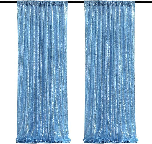 Light Blue Sequin Backdrop Curtains,2 Panels 2FTx8FT Glitter Curtain Backdrop Party Decorations Background Drapes for Wedding Birthday Anniversary Graduation Photo Booth Decor