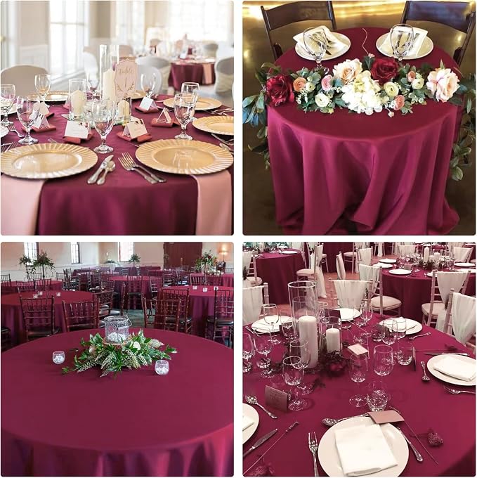 4 Pack Round Tablecloth 108 Inch Polyester Burgundy Tablecloths for Round Tables Washable Fabric Table Covers for Wedding Dining Table Buffet Parties Banquet Decoration（Burgundy）