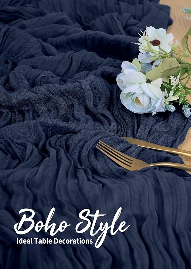 18 Pack Cheesecloth Table Runner Navy Blue 10Ft Rustic Boho Gauze Table Runner Romantic Long Sheer Fabric Cheesecloth Table Runner for Wedding Festival Birthday Anniversary Dinner Outdoor Events
