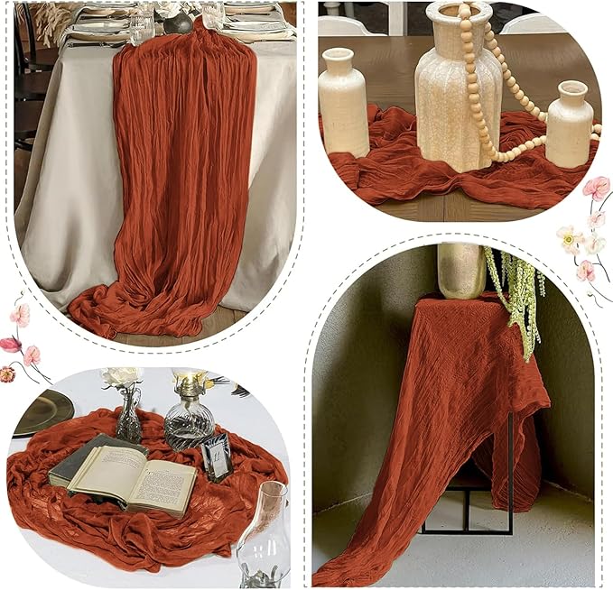 25 Pack Terracotta Cheesecloth Table Runner 17 x 108 Inch Gauze Table Runner Fabric Semi Sheer Cheese Cloth Table Runner Bulk for Rustic Romantic Wedding Baby Shower Table Decoration