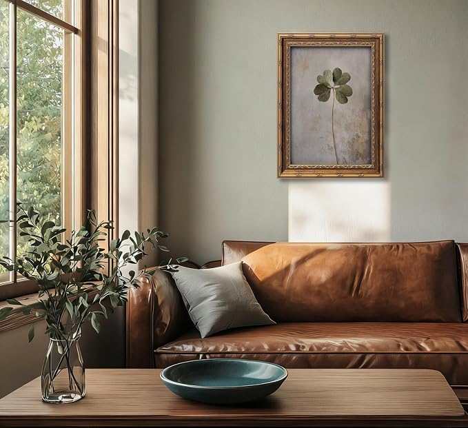 Vintage Gold Framed Vintage Plant Wall Art Four-leaf clover Canvas Wall Decor Retro Shamrocks Poster Print Artwork Patrick's Day painting Picture for Home Living Bedroom Farmhouse Hallway