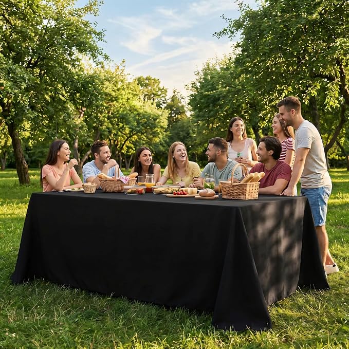 8 Packs Black Tablecloths 90x156 Inch Fabric Rectangular Table Cloths For 8 Foot Rectangle Tables, Wrinkle Resistant Polyester Tablecloth Washable Table Cloth Rectangle Table For Wedding Party Banquet
