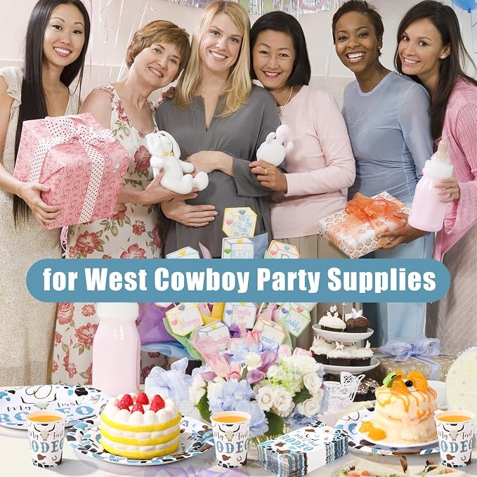 Pickmesh 250 Pcs My First Rodeo Party Decorations Western Cowboy Disposable Tableware Set My First Rodeo Paper Plates Napkins and Cups for 1st Boy Birthday Baby Shower Party Decorations Serve 50