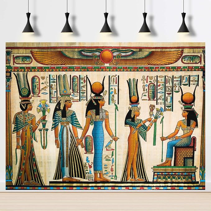 Egyptian Backdrop Queen Nefertari Making an Offering to Isis Nefertaris Tomb Painting Photography Backdrop for Party Decorations Gyptian Papyrus Backdrops Portrait Video Props Vinyl 10x6.5ft
