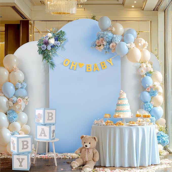 Wedding Arch Backdrop Cover Set of 3, White and Blue Double Color Arch Stand Covers, 6FT, 5FT, 4FT Spandex Fitted Arch Covers for Wedding Baby Shower Party Banquet Photography Background Decoration