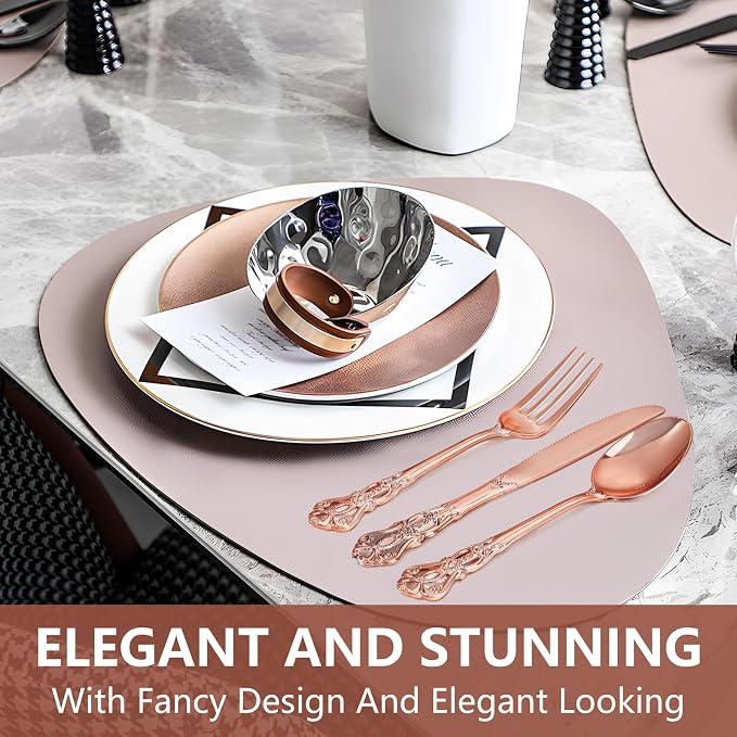 300PCS Rose Gold Plastic Silverware - Heavy Duty Elegant Disposable Utensils - Vintage Rose Gold Cutlery Set Includes 100 Forks, 100 Spoons, 100 Knives for Dinner Parties Weddings