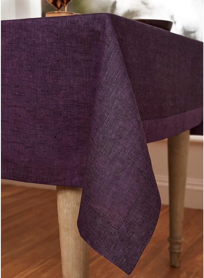 Solino Home Linen Grape Tablecloth 60 x 156 Inch - Athena, 100% Pure Linen Rectangle Tablecloth - Machine Washable Table Cloth for Summer