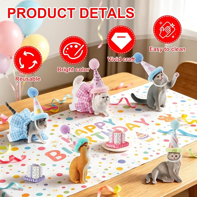 42Pcs Cat Birthday Party Decorations Kit, Mini Cat Figurines Hat Skirt Gift Boxes Balloons & Banners, Cute Cats Cake Cupcake Topper for Animals Themed Birthday Party