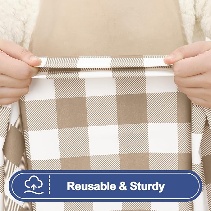 Smiry Picnic Table Cloth 4 Pack, Waterproof Elastic Fitted Tablecloths for 4FT Rectangle Tables, Washable Polyester Buffalo Plaid Tablecloth for Camping, Dining & Outdoor (Khaki & White, 30" x 48")