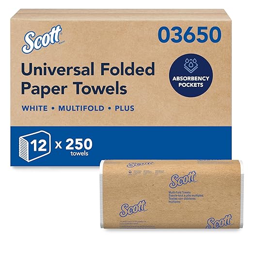 Scott® Professional Universal Multifold Paper Towels, Bulk (03650), Absorbency Pockets, 9.2" x 9.4" sheets, Plus Tier, Compressed, White (250 Sheets/Pack, 12 Packs/Case, 3,000 Sheets/Case)