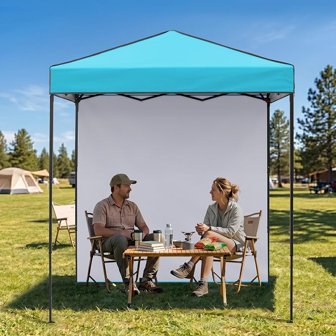 EAGLE PEAK 6x4 Instant Pop Up Canopy Tent with 1 Side Wall Panel, Straight Leg Sun Shelter, Portable Canopy with Carry Bag for Camping, Beach & Sports, Light Blue