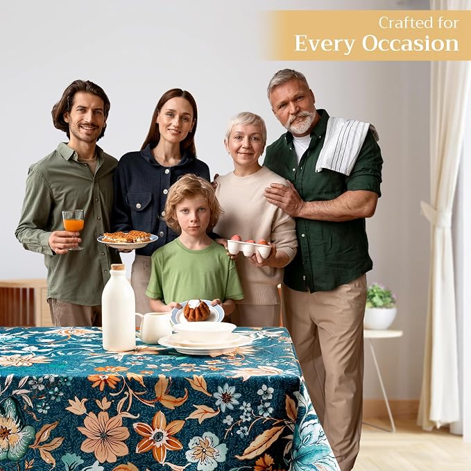 Maison d' Hermine Table Cloth Rectangle Table 100% Cotton 70 x 90 Inches Fall Tablecloth Reusable Everyday Use for Thanksgiving Christmas Decorations Dining Farmhouse Party (Luxury Loft - Dark Teal)