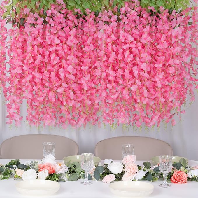 25 Pack Pink Artificial Wisteria Hanging Flowers,Fake Hanging Wisteria Garland for Decoration (3.6 Ft/Pcs)