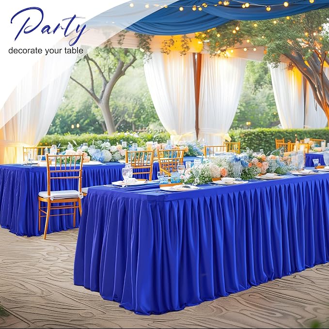 2 Packs Royal Blue Tableclothes for 6 Foot Rectangle Tables, Wrinkle Free Fitted Table Cloth 6ft Stretch Table Cover with Skirt for Parties Weddings Birthday Banquet Baby Shower